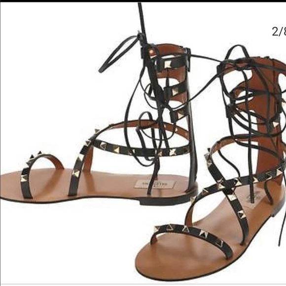 Valentino black rockstud lace up gladiator sandals - Picture 7 of 7